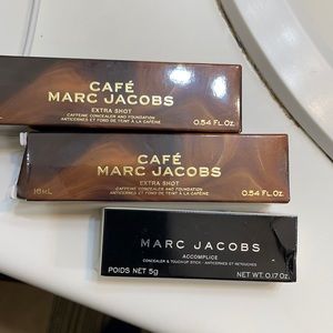 One concealer and to foundations in dark brown